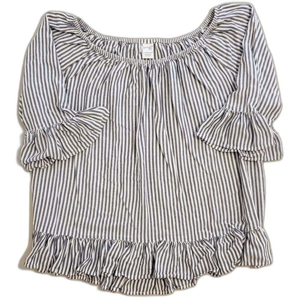 Terra & Sky Blue and White Striped Blouse
